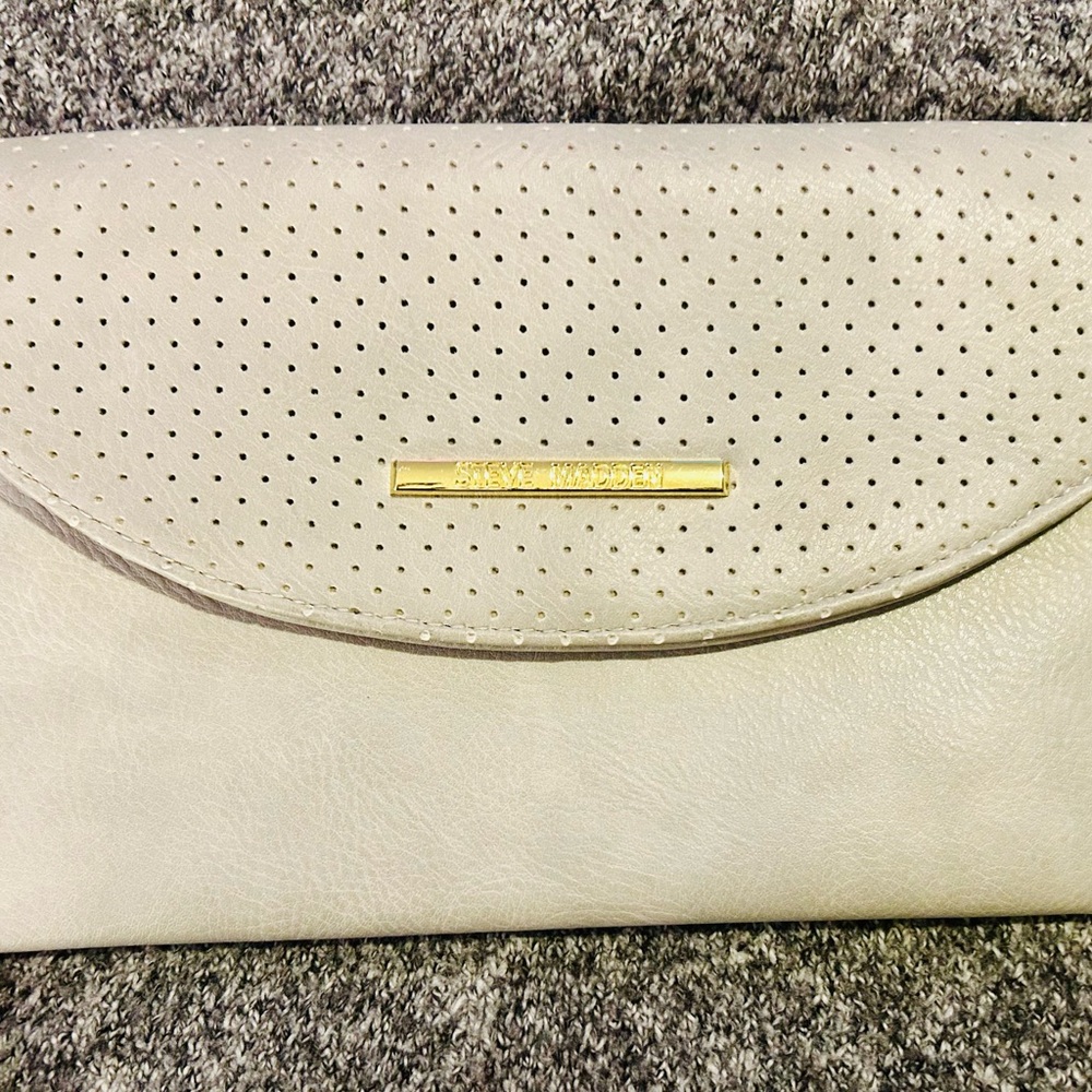 Steve Madden Cream Clutch with Gold Accent